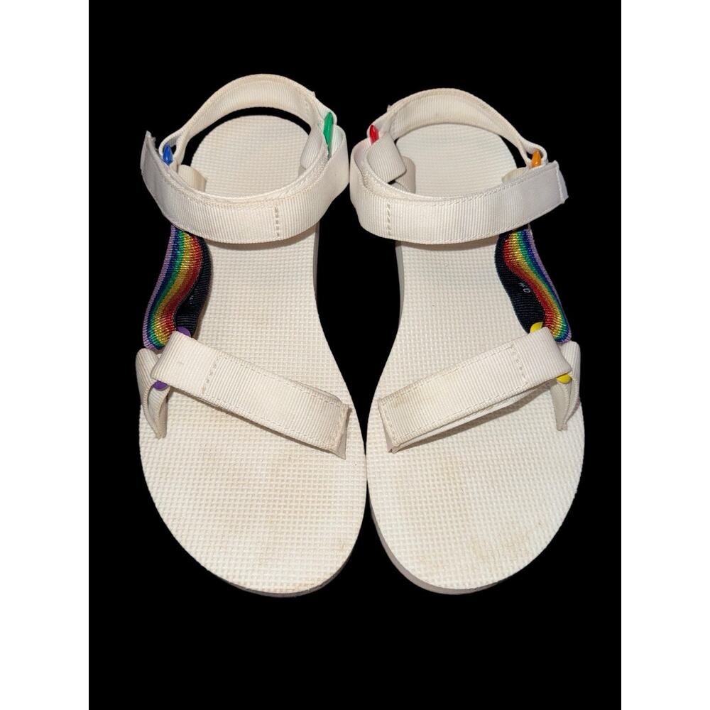 Teva Original Universal Pride sandals in white & rainbow Sz 9 Retired Gorpcore